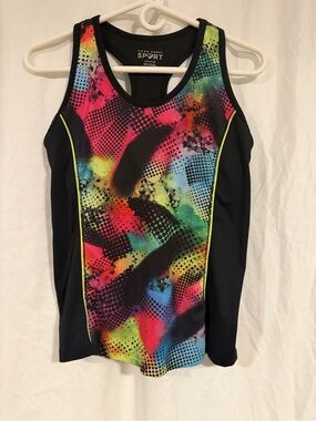 Hard Candy Neon Multicolor Racerback Tank with Black Sides